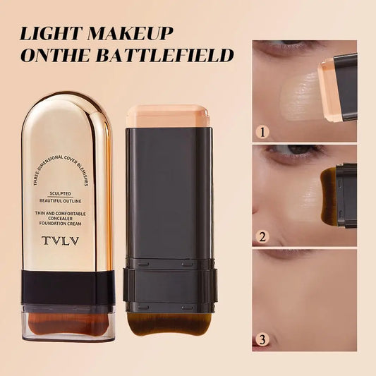 Waterproof Concealer Foundation Stick With Brush - All-in-One Long-Lasting, Oil Control, Brightening Makeup Natural Matte Finish