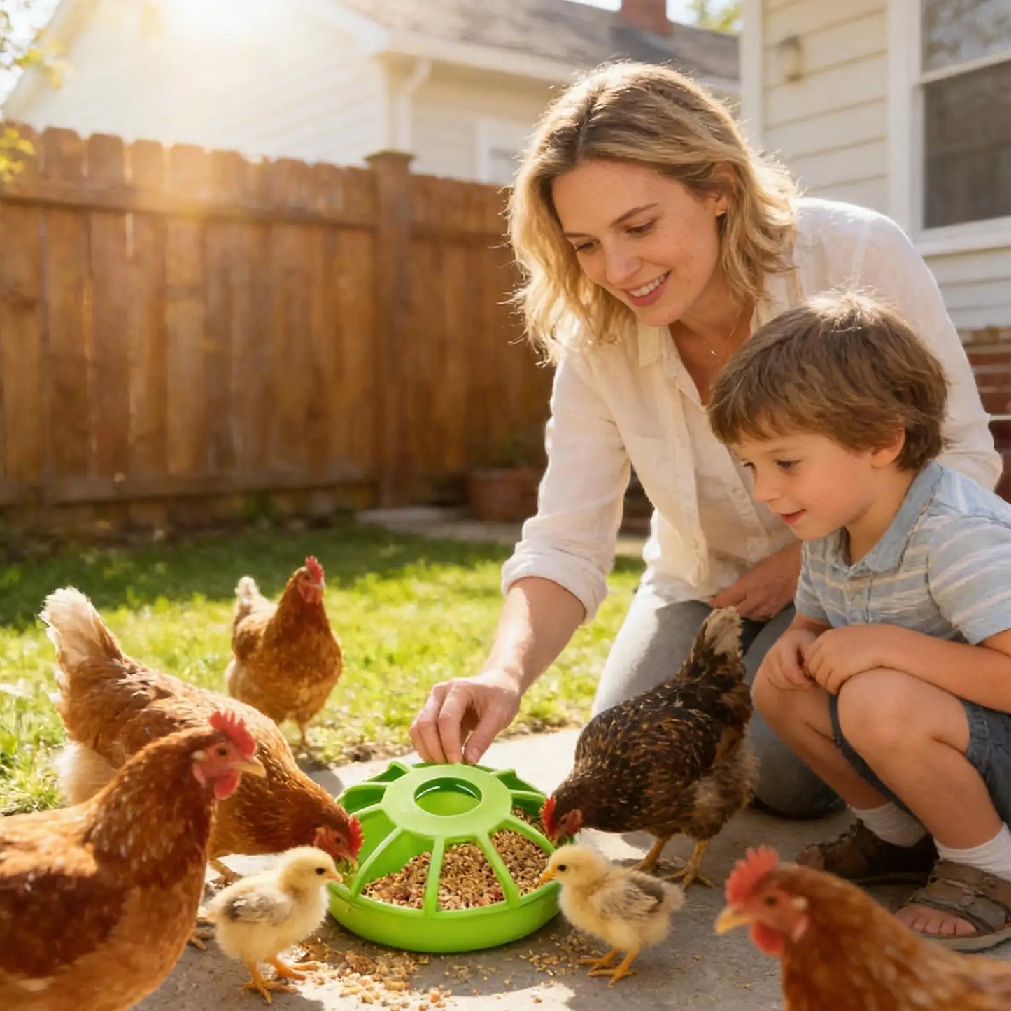 Poultry Feeder Round Spill Proof Non Slip Feeding Large Bird Feeder for Cage No Waste Easy Clean for Coop Yard Parrot Pigeon