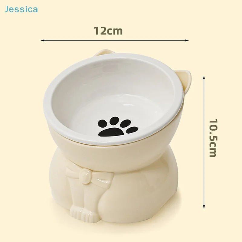 ♥Cat Dog Food Water Bowl-Raised Pet Feeder with Non-Slip Base & Paw Print Design,Neck Protection Bowl for Small Medium Pets