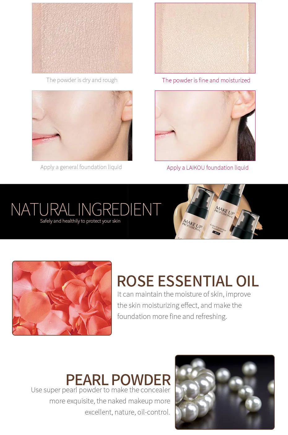 LAIKOU Makeup Base Face Liquid Foundation BB Cream Concealer Moisturizer Oil-control Whitening Makeup 40g