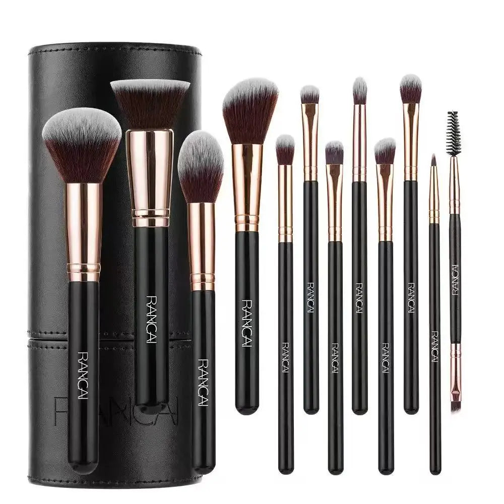 12 brown PU bags, makeup brush sets, soft loose powder, foundation brush,eyeshadow brush, beauty tools. makeup brush set make up