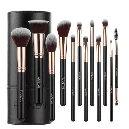 12 brown PU bags, makeup brush sets, soft loose powder, foundation brush,eyeshadow brush, beauty tools. makeup brush set make up