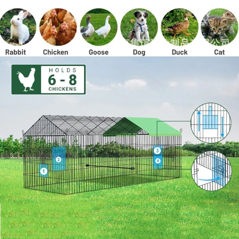 Foldable and Detachable Outdoor Poultry Cages Multifunctional Farm Animal Supplies Large Chicken Coop Walk-in Poultry Run