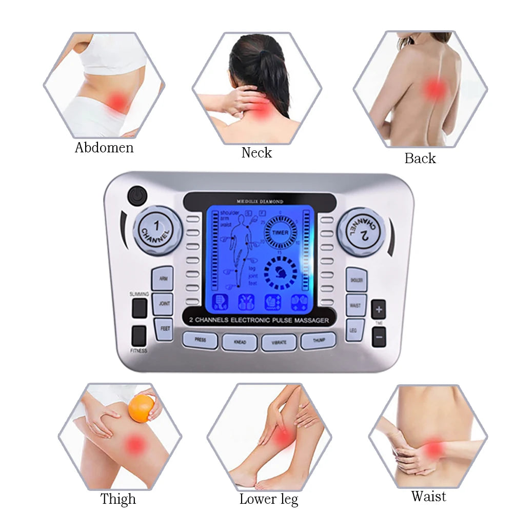 12 Modes EMS TENS Electric Pulse Meridian Therapy Massager Acupuncture Physiotherapy Muscle Stimulator Body Relax Health Care