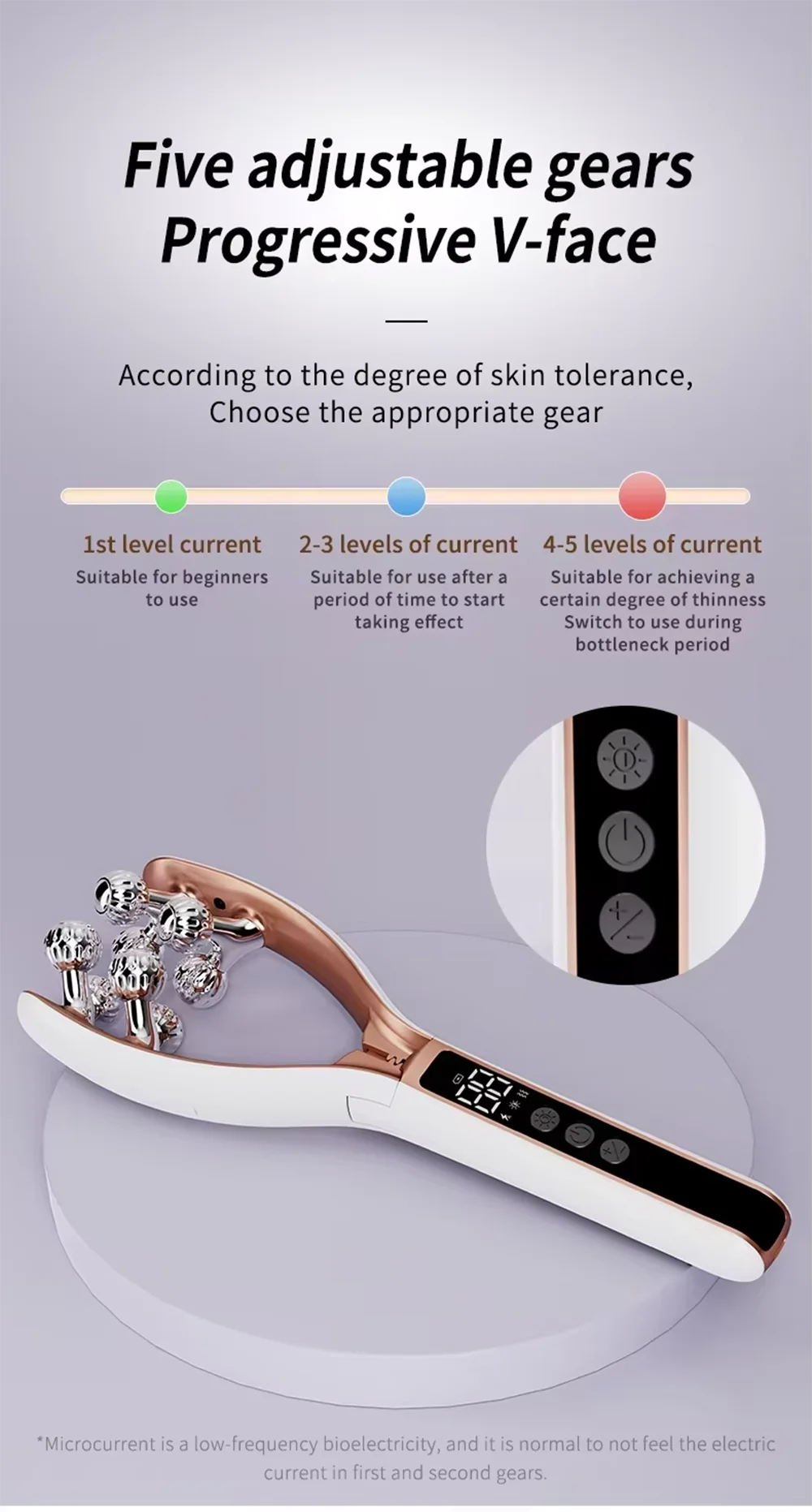 V Face Lifting Roller Massager Microcurrent EMS RF Red Blue Light Therapy Vibrating Face Slimmer Neck Firming Anti Wrinkle Beaut