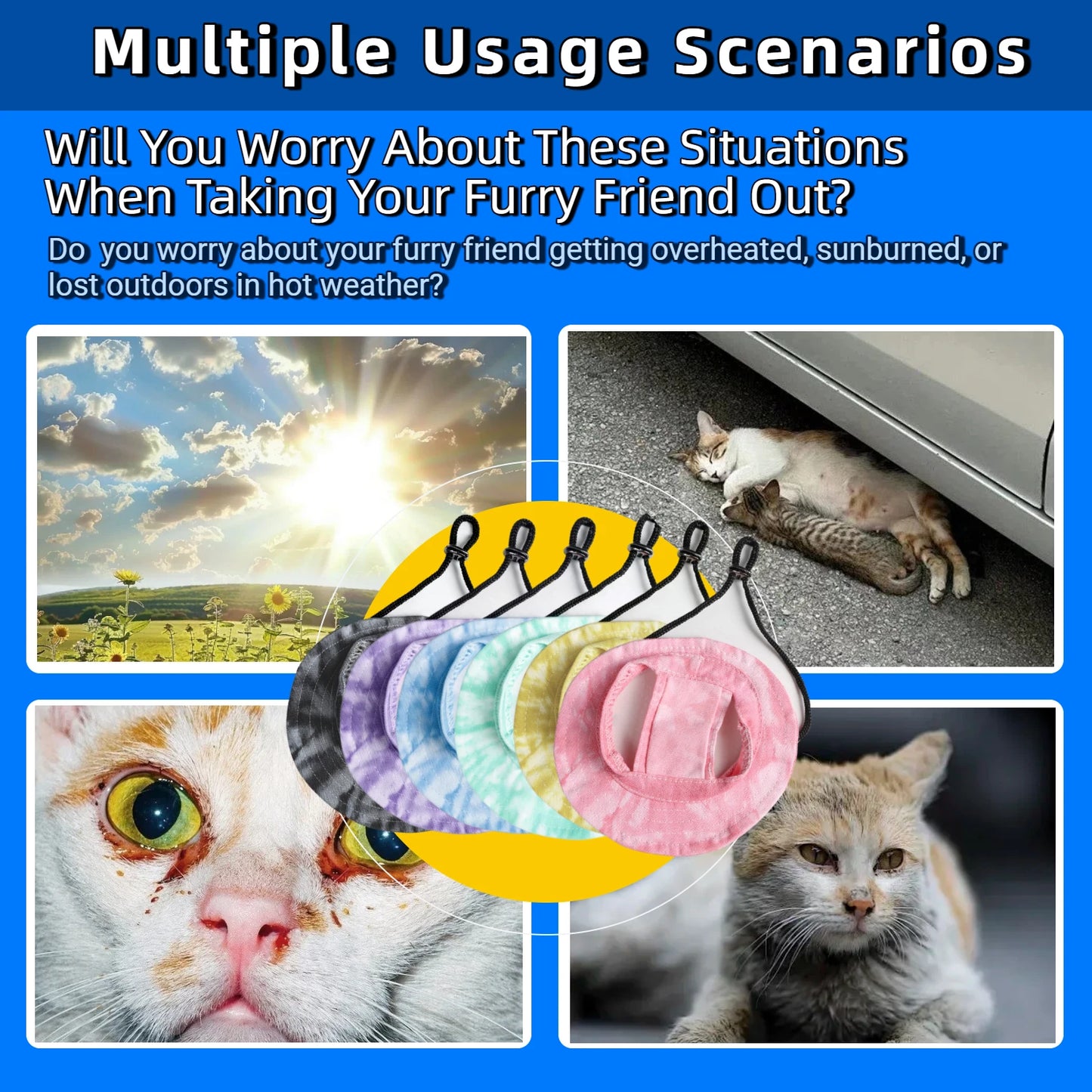 Pet cat fishing hat - Fashionable and cute. Essential for your cat's summer outdoor outfit.