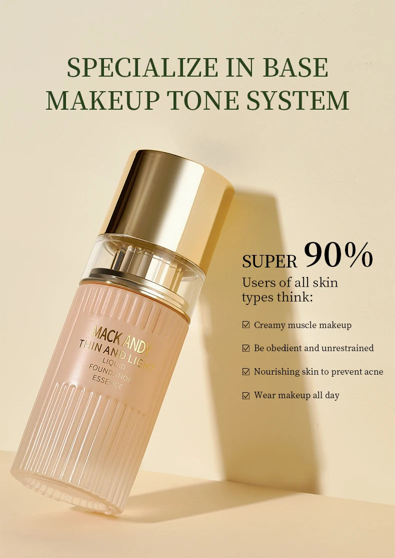 MACKANDY Serum Liquid Foundation Long-lasting Makeup, Full Coverage with Matte Finish, Radiant Formula for All Skin Types Vegan