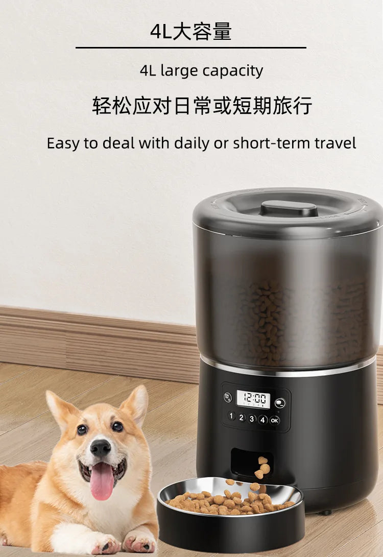 Automatic Cat Feeders, 4L Timed Cat Dry Food Dispenser, Dual Power Supply, Programmable Portion Size, Auto Pet Feeder