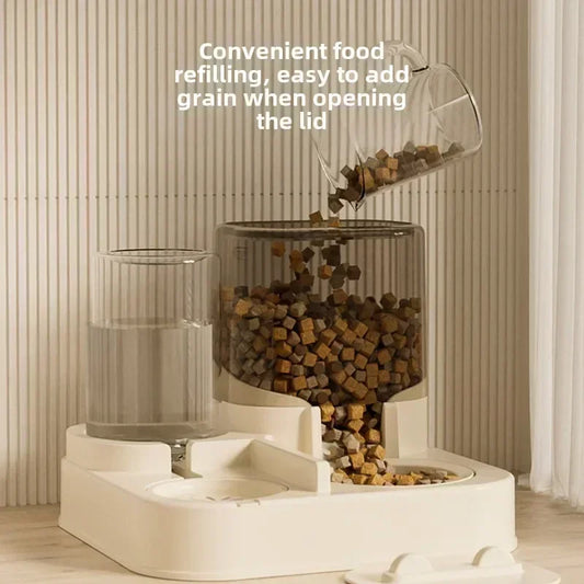 8R 1Automatic Cat Feeder & Water Fountain Set - Food Grade Plastic - for Cats & Dogs - Gravity Feed Design