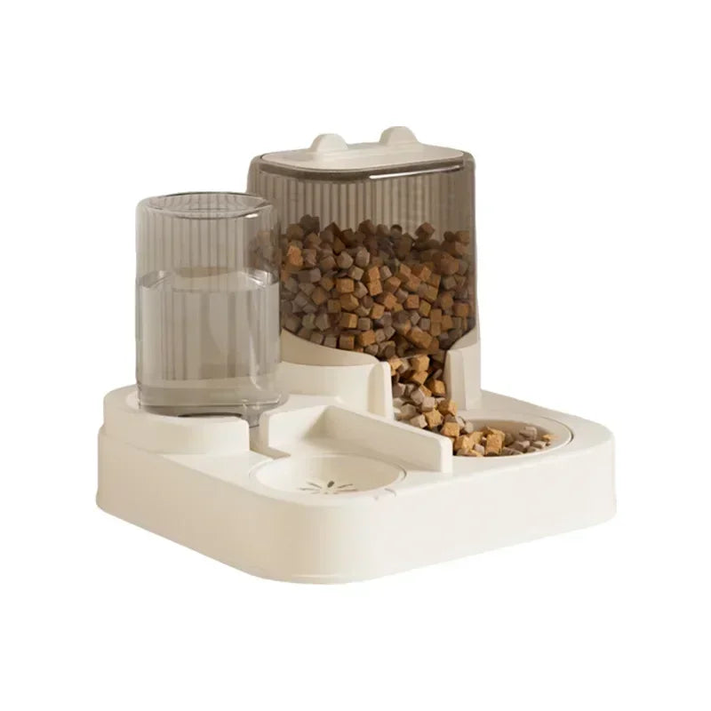 E 1Automatic Cat Feeder & Water Fountain Set - Food Grade Plastic - For Cats & Dogs - Gravity Feed Design Best