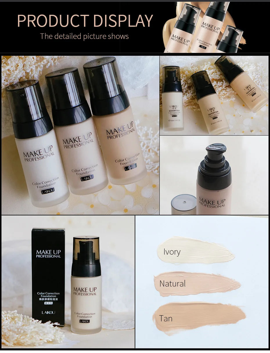 LAIKOU Makeup Base Face Liquid Foundation BB Cream Concealer Moisturizer Oil-control Whitening Makeup 40g