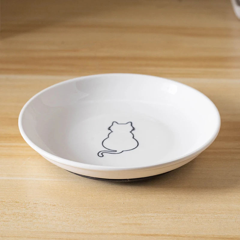 Ceramic Cat Food and Snack Bowl; Anti-Slip Silicone Pad; Cute Kitten Pet Supplies; Practical Pet Bowl