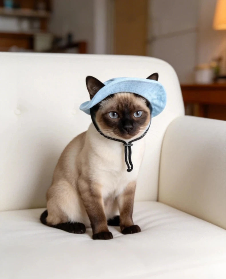 Pet cat fishing hat - Fashionable and cute. Essential for your cat's summer outdoor outfit.