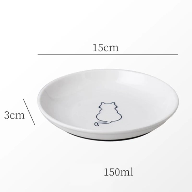 Ceramic Cat Food and Snack Bowl; Anti-Slip Silicone Pad; Cute Kitten Pet Supplies; Practical Pet Bowl