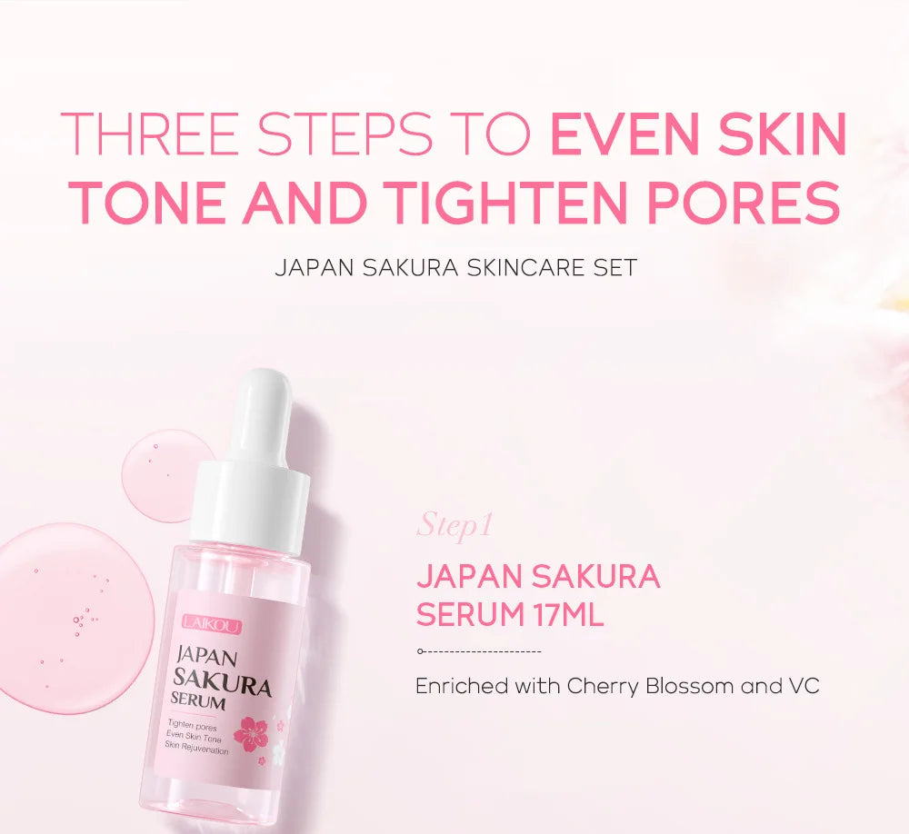 LAIKOU Sakura Skin Care Sets Facial Cleanser Face Cream Serum Toner Moisturizing Brightening Anti Wrinkles Skin Care Kit