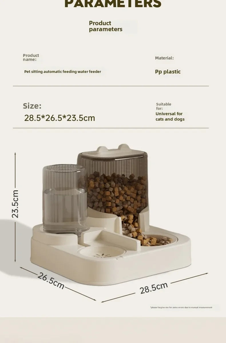 E 1Automatic Cat Feeder & Water Fountain Set - Food Grade Plastic - For Cats & Dogs - Gravity Feed Design Best