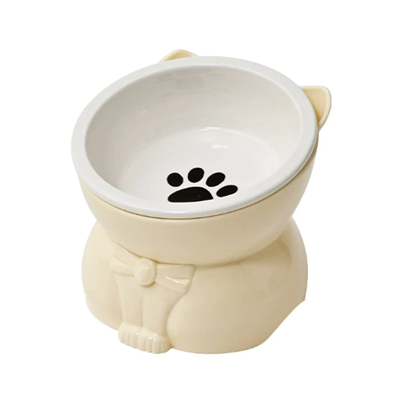 ♥Cat Dog Food Water Bowl-Raised Pet Feeder with Non-Slip Base & Paw Print Design,Neck Protection Bowl for Small Medium Pets
