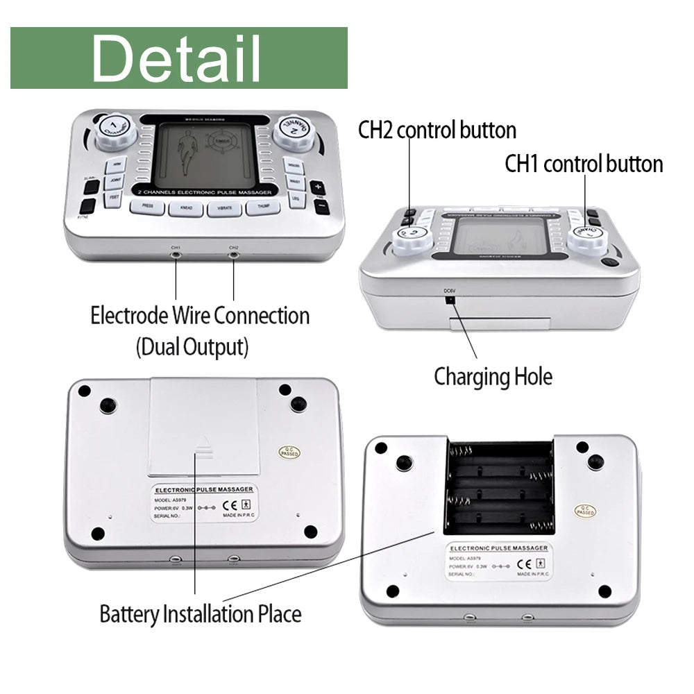 12 Modes EMS TENS Electric Pulse Meridian Therapy Massager Acupuncture Physiotherapy Muscle Stimulator Body Relax Health Care
