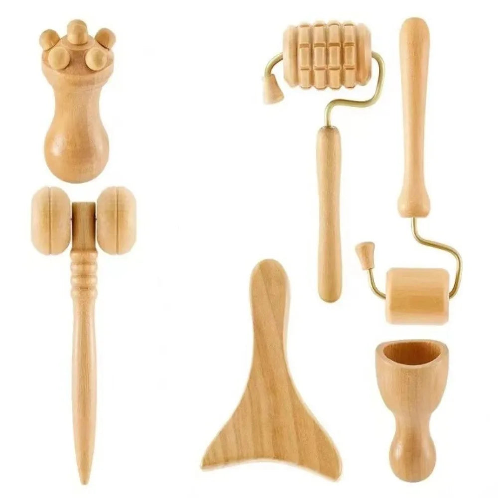 6/7/8Pcs/Set Wooden Facial Massage Tools Scraping Board Roller Face Massager Kit Durable Anti-Aging Facial Care Kit Skin Care