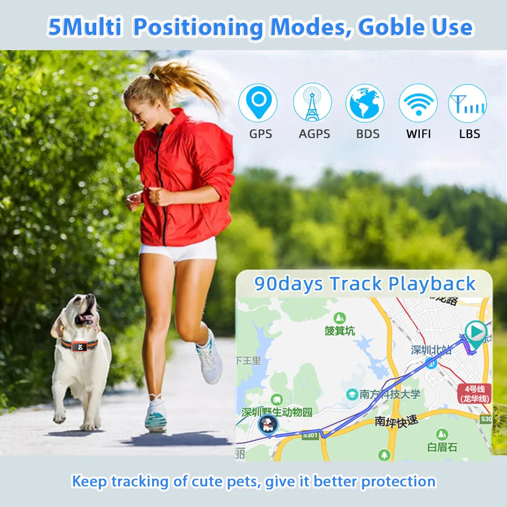 4G Pet GPS Tracker Collar Waterproof Dog Cat Locator with Health Monitor,Geo-Fence,Cold Resistant For iOS Android