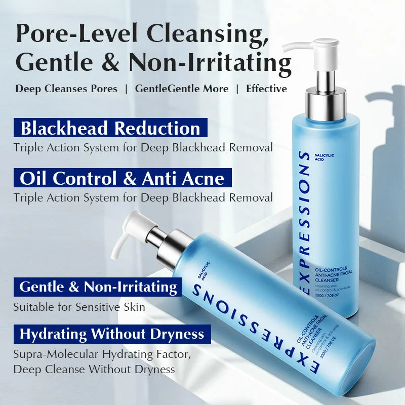 Korean Facial Cleanser – Salicylic Acid + Niacinamide, Blue Lotus & Lotus Extract for Gentle Cleanse & Oil Balance