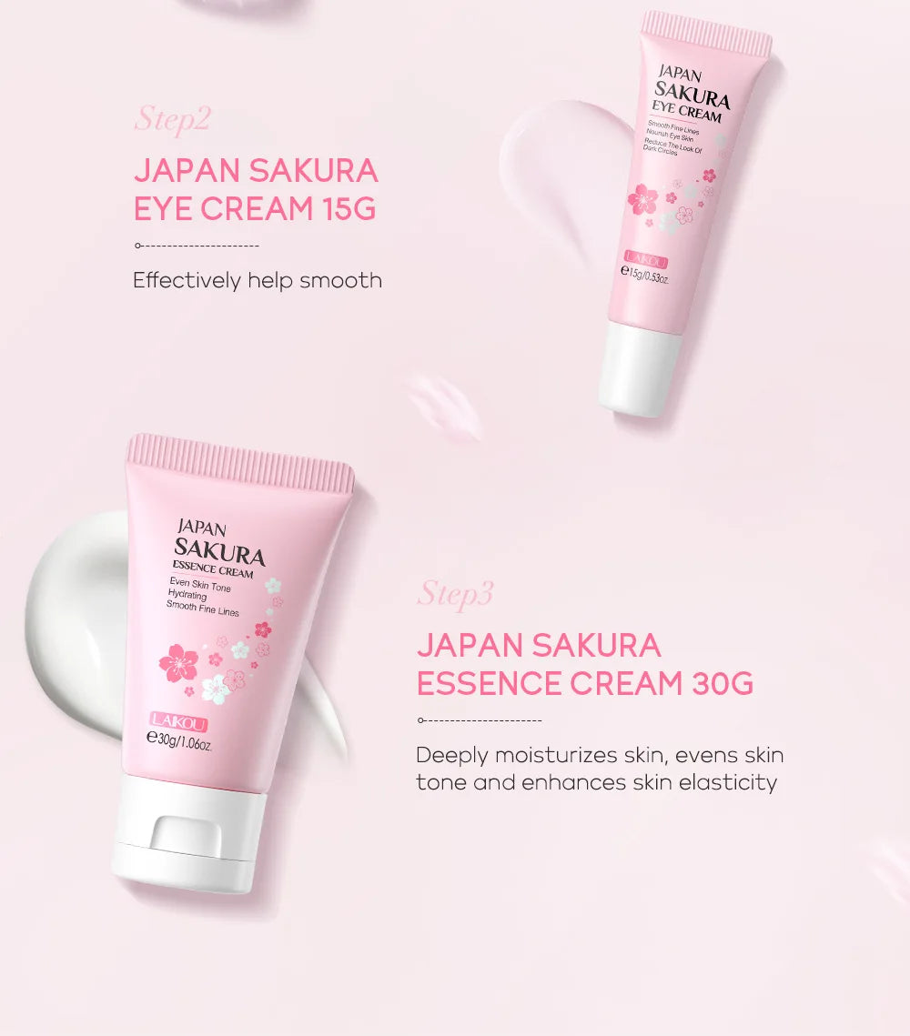 LAIKOU Sakura Skin Care Sets Facial Cleanser Face Cream Serum Toner Moisturizing Brightening Anti Wrinkles Skin Care Kit