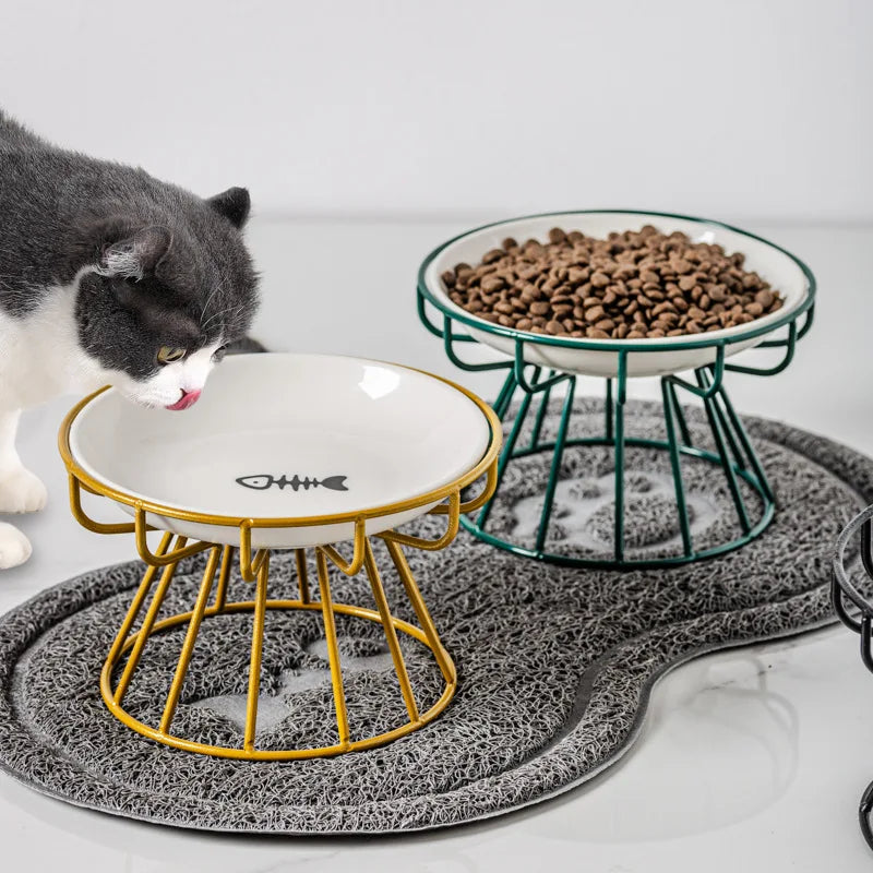 Pet Ceramic Bowl, High Footed Ceramic Cat Food Bowl, Snack Bowl, Anti Overturning Indoor & Outdoor Feeding Drinking Accessories