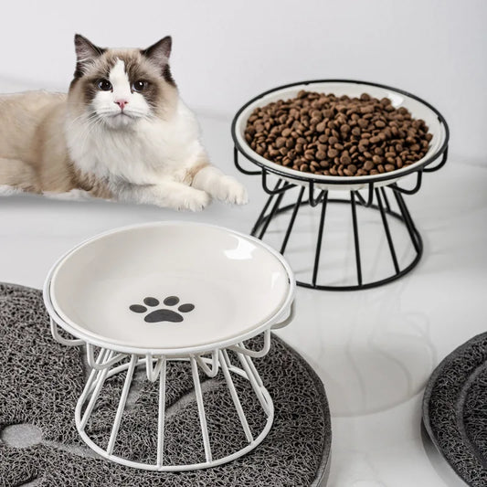 Pet Ceramic Bowl, High Footed Ceramic Cat Food Bowl, Snack Bowl, Anti Overturning Indoor & Outdoor Feeding Drinking Accessories