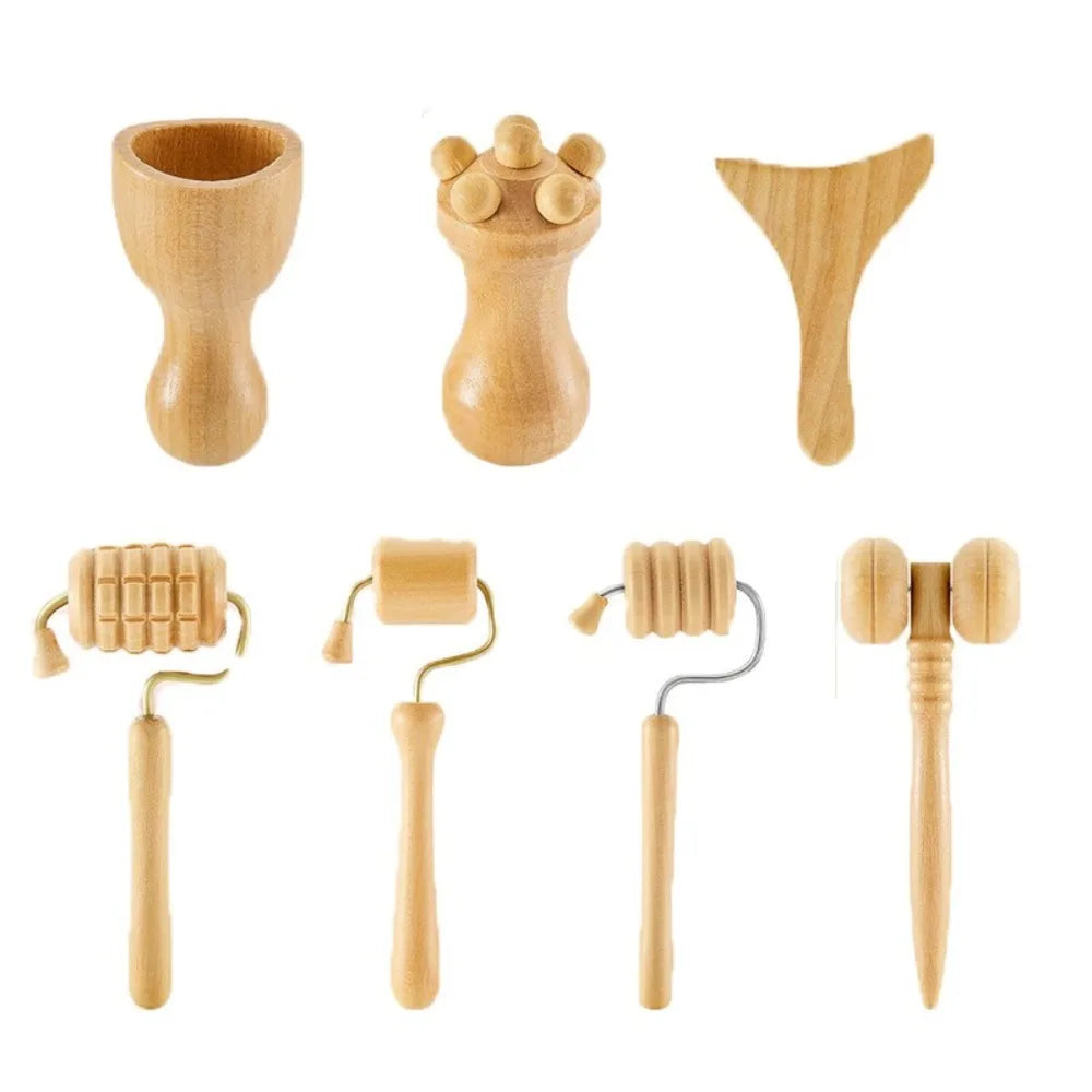 6/7/8Pcs/Set Wooden Facial Massage Tools Scraping Board Roller Face Massager Kit Durable Anti-Aging Facial Care Kit Skin Care
