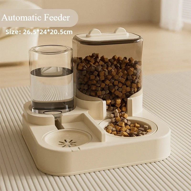 E 1Automatic Cat Feeder & Water Fountain Set - Food Grade Plastic - For Cats & Dogs - Gravity Feed Design Best