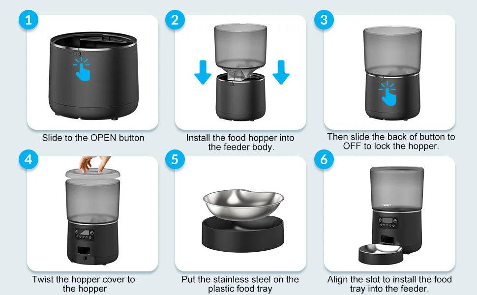 Automatic Cat Feeders, 4L Timed Cat Dry Food Dispenser, Dual Power Supply, Programmable Portion Size, Auto Pet Feeder
