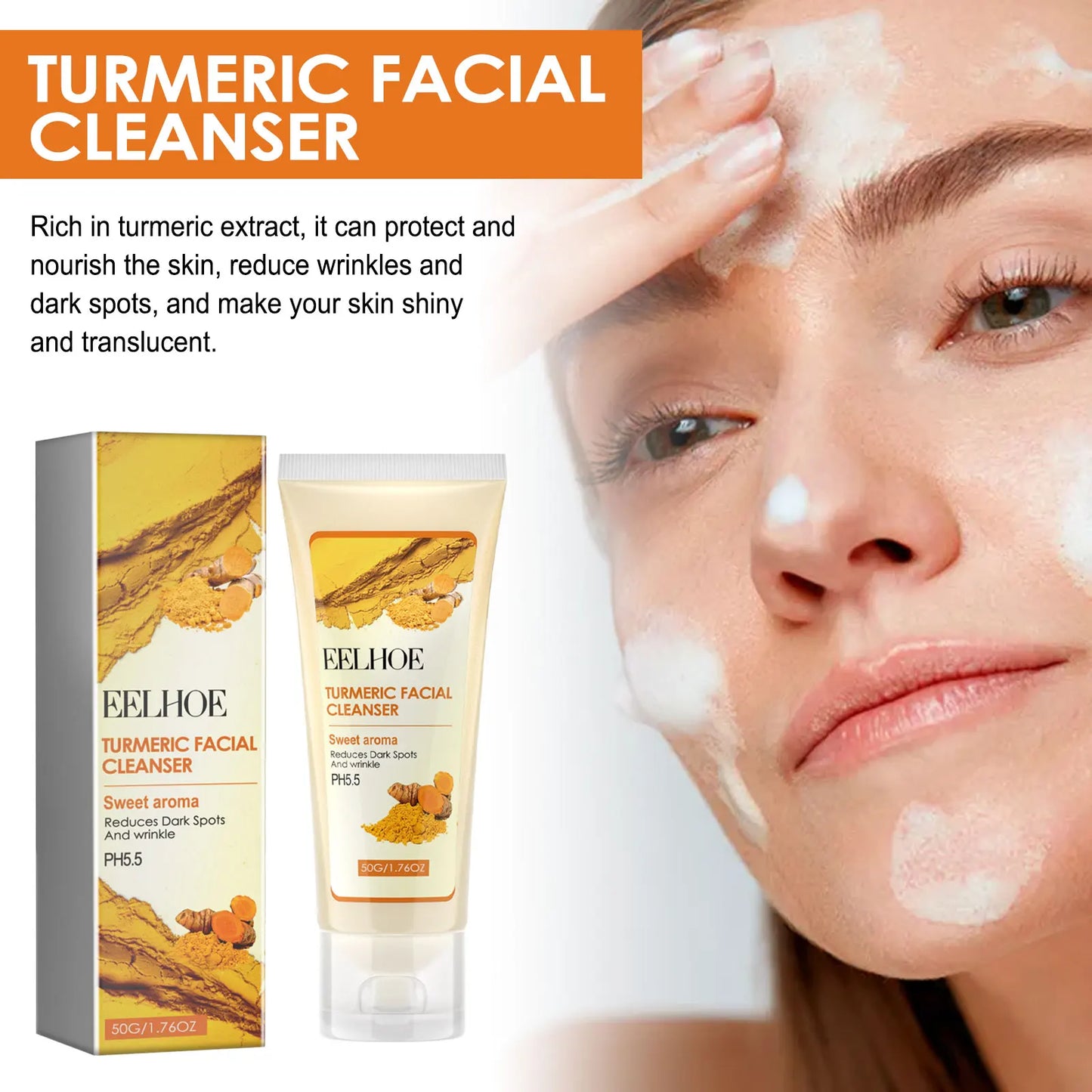 Turmeric Facial Cleanser Deeply Cleanses and Repairs The Skin Barrier Moisturizes Shrinks Pores Oil Control Blackheads Face
