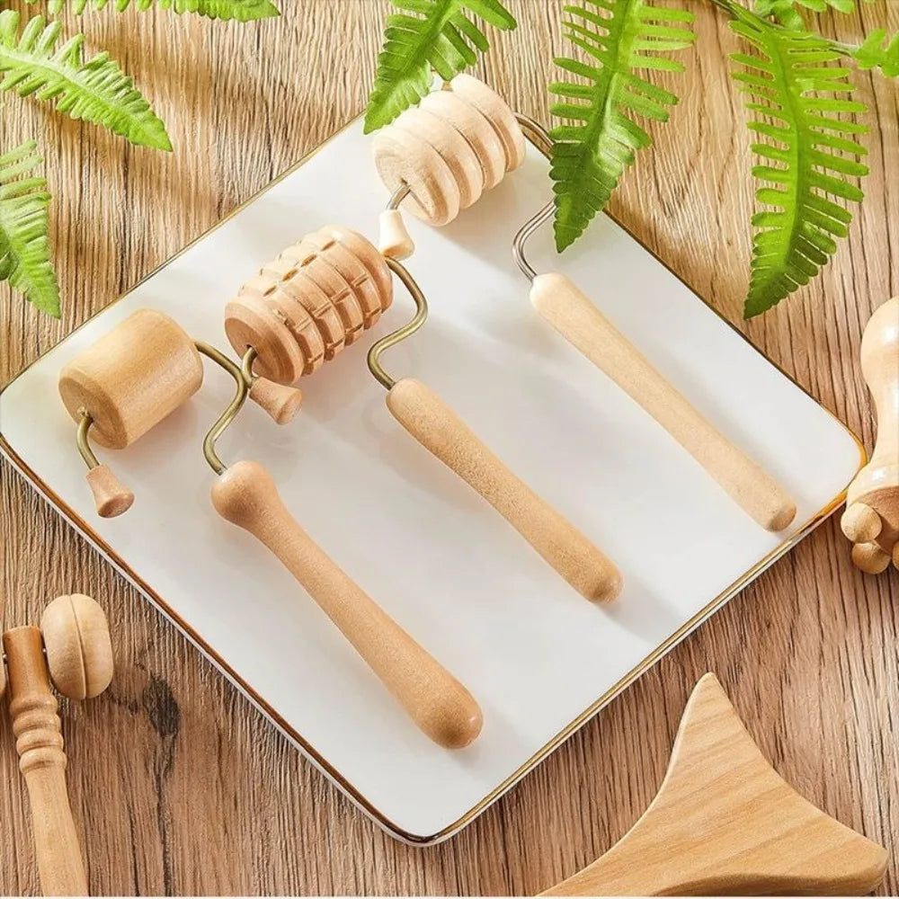 6/7/8Pcs/Set Wooden Facial Massage Tools Scraping Board Roller Face Massager Kit Durable Anti-Aging Facial Care Kit Skin Care
