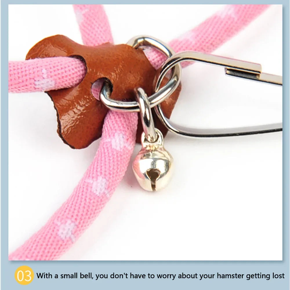 Pet Adjustable Soft Harness Bell Leash Set Mouse Hamster Ferrets Rat Pet Pig Leash Hamster Harness Rope Anti-bite Pet Walking Dureve