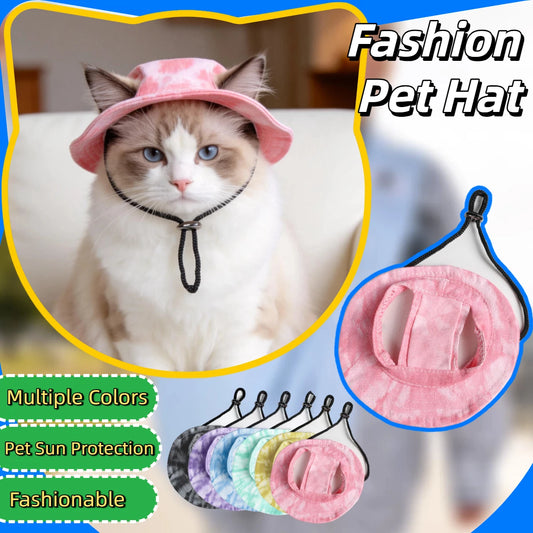 Pet cat fishing hat - Fashionable and cute. Essential for your cat's summer outdoor outfit.