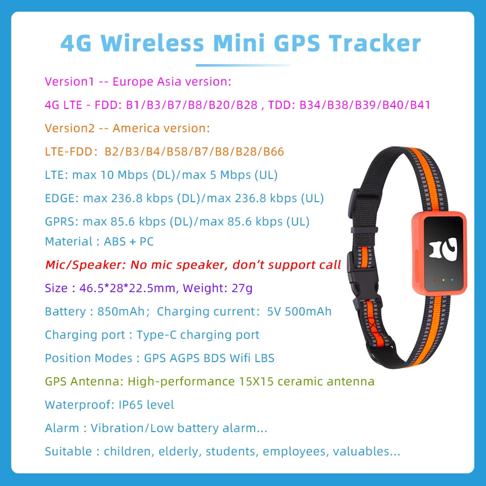 4G Pet GPS Tracker Collar Waterproof Dog Cat Locator with Health Monitor,Geo-Fence,Cold Resistant For iOS Android