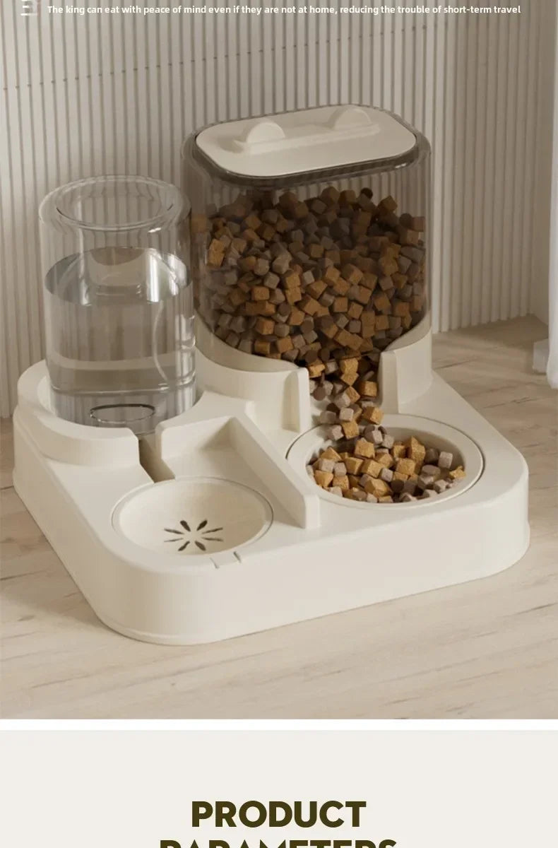 8R 1Automatic Cat Feeder & Water Fountain Set - Food Grade Plastic - for Cats & Dogs - Gravity Feed Design