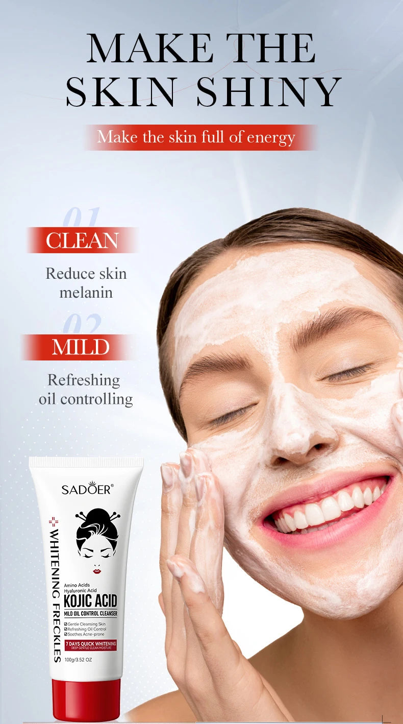 SADOER Kojic Acid Facial Cleanser Face Wash Foam Facial Cleansing Mossee Moisturizing Brightening Facial Skin Care Products