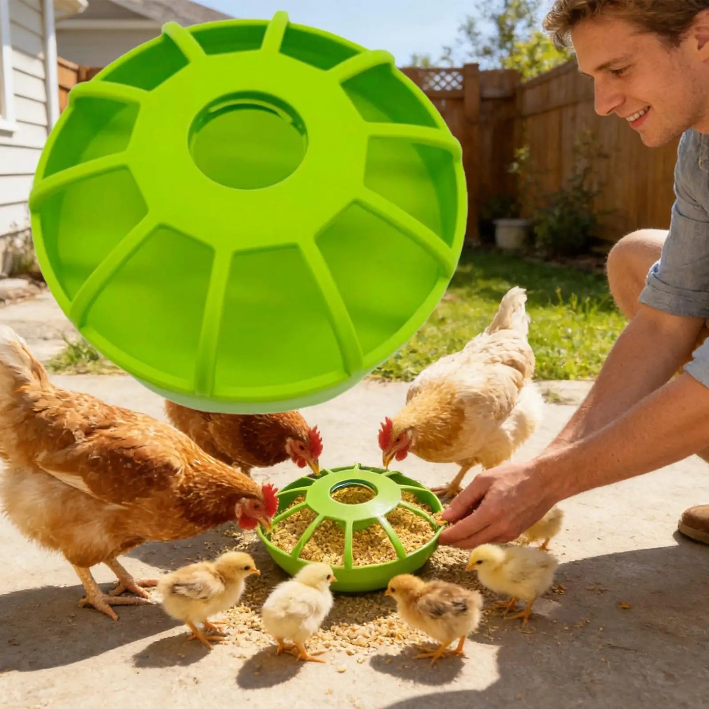 Poultry Feeder Round Spill Proof Non Slip Feeding Large Bird Feeder for Cage No Waste Easy Clean for Coop Yard Parrot Pigeon