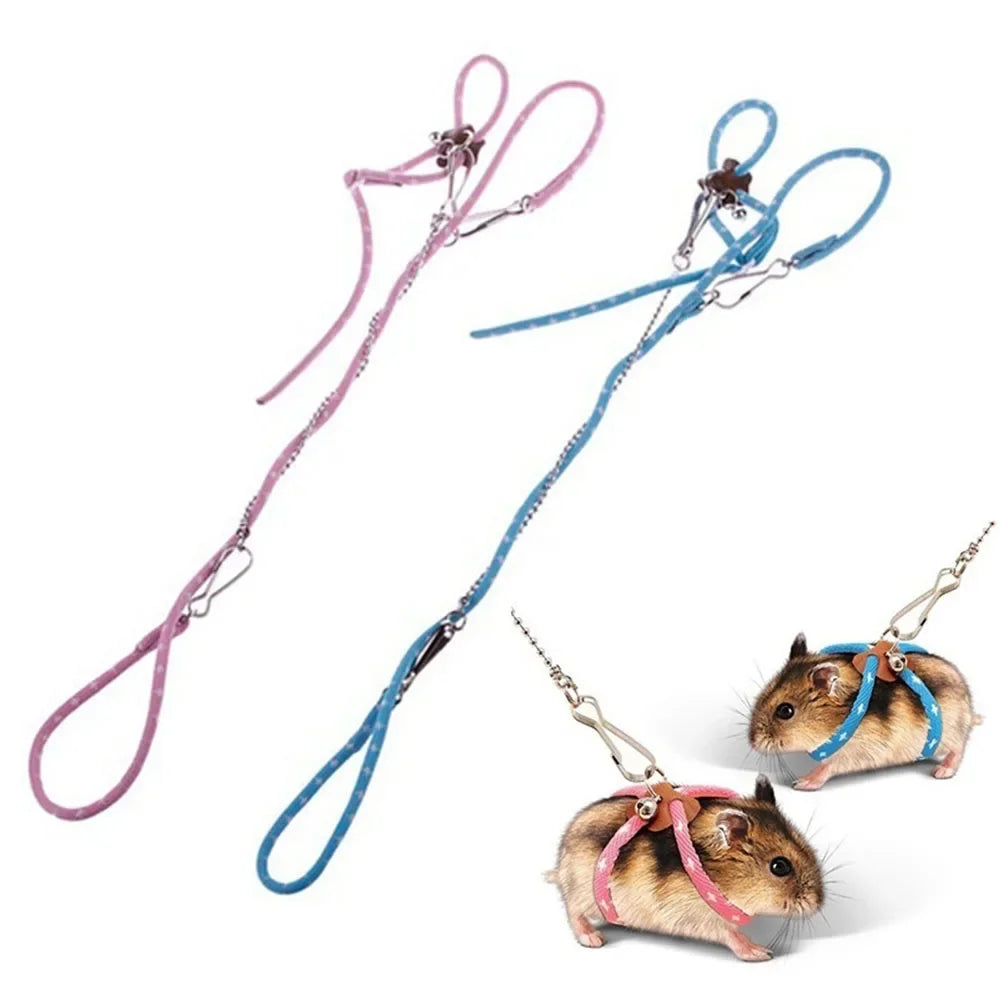Pet Adjustable Soft Harness Bell Leash Set Mouse Hamster Ferrets Rat Pet Pig Leash Hamster Harness Rope Anti-bite Pet Walking Dureve