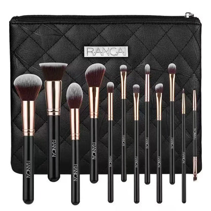 12 brown PU bags, makeup brush sets, soft loose powder, foundation brush,eyeshadow brush, beauty tools. makeup brush set make up