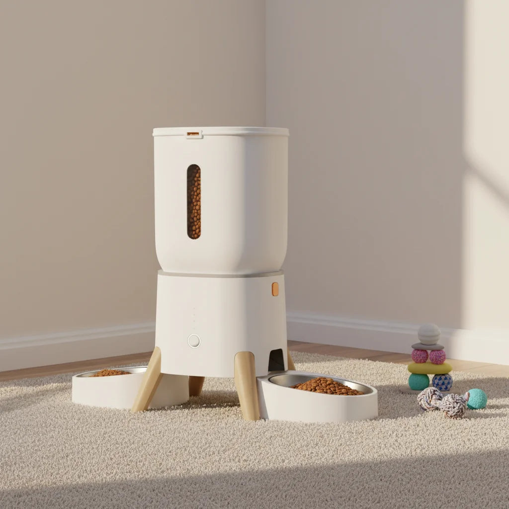 5L Pet Intelligent Feeder - App-controlled Remote Feeding Machine - Dual-bowl Automatic Feeder for Cats and Dogs Dureve