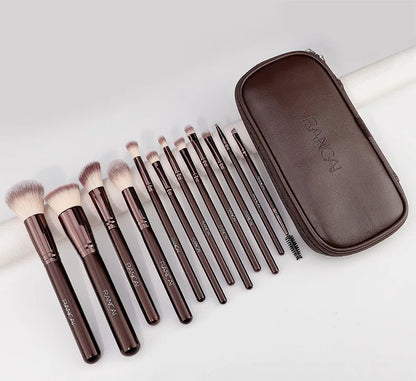 12 brown PU bags, makeup brush sets, soft loose powder, foundation brush,eyeshadow brush, beauty tools. makeup brush set make up