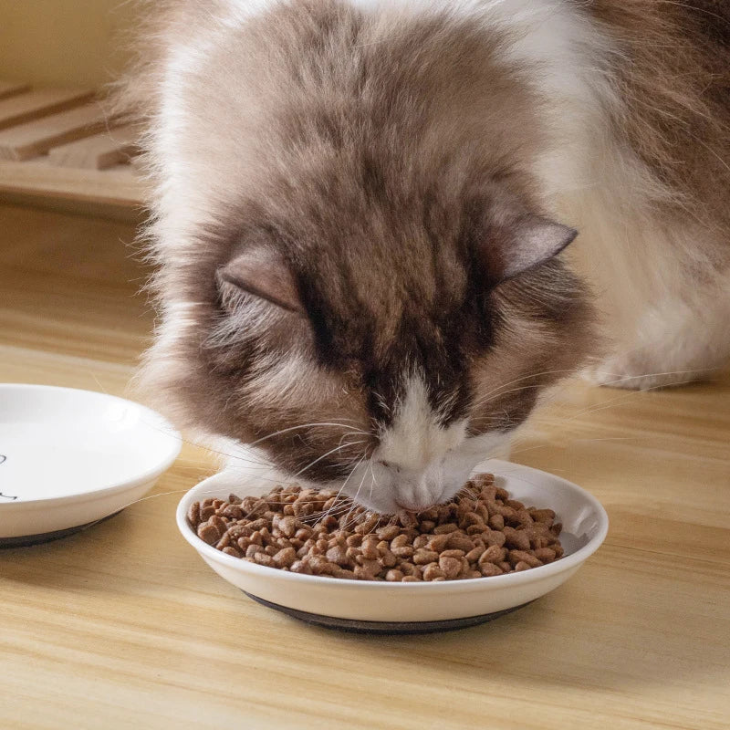 Ceramic Cat Food and Snack Bowl; Anti-Slip Silicone Pad; Cute Kitten Pet Supplies; Practical Pet Bowl