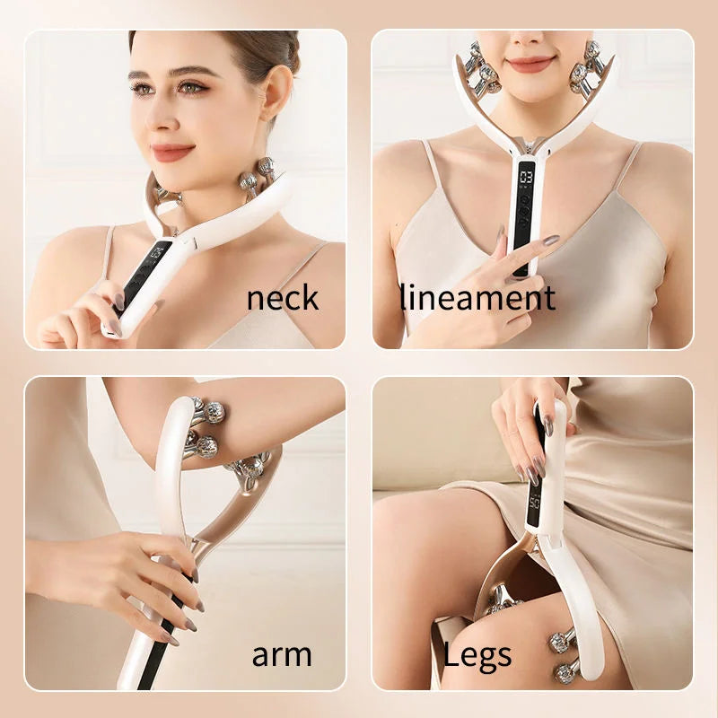 V Face Lifting Roller Massager Microcurrent EMS RF Red Blue Light Therapy Vibrating Face Slimmer Neck Firming Anti Wrinkle Beaut