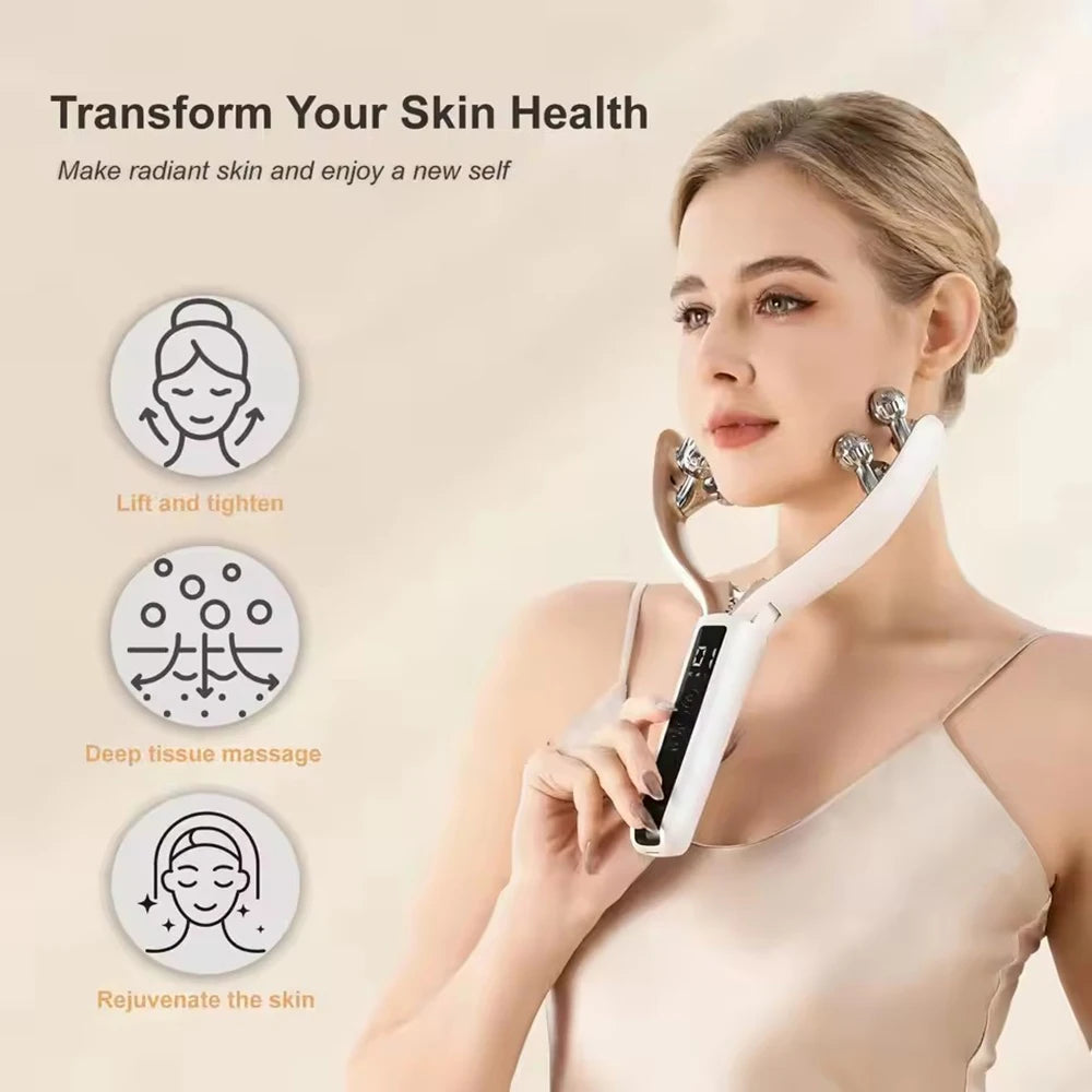 V Face Lifting Roller Massager Microcurrent EMS RF Red Blue Light Therapy Vibrating Face Slimmer Neck Firming Anti Wrinkle Beaut