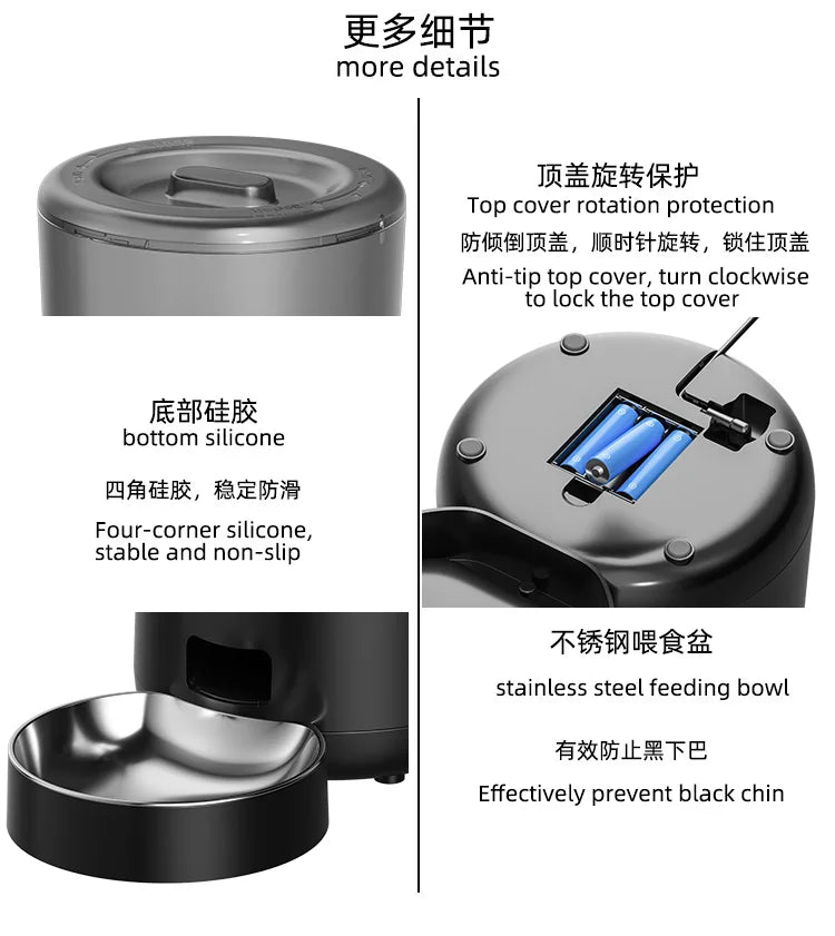 Automatic Cat Feeders, 4L Timed Cat Dry Food Dispenser, Dual Power Supply, Programmable Portion Size, Auto Pet Feeder