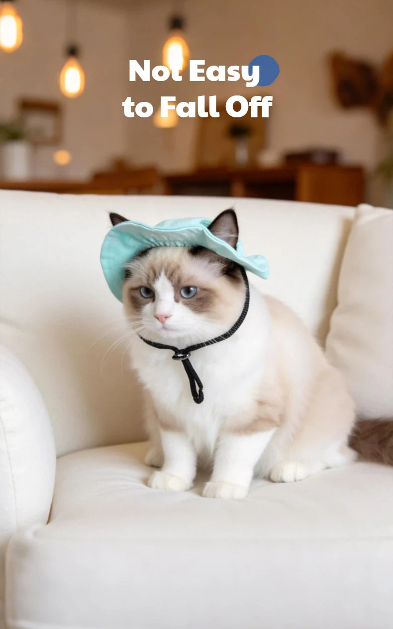 Pet cat fishing hat - Fashionable and cute. Essential for your cat's summer outdoor outfit.