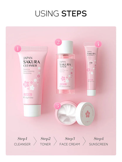 LAIKOU Sakura Skin Care Sets Facial Cleanser Face Cream Serum Toner Moisturizing Brightening Anti Wrinkles Skin Care Kit