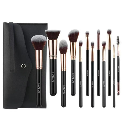12 brown PU bags, makeup brush sets, soft loose powder, foundation brush,eyeshadow brush, beauty tools. makeup brush set make up